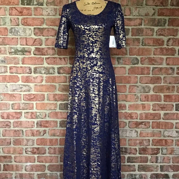 LuLaRoe Ana Maxi Dress Elegant Blue With Metallic Gold XS & SM Available NWT! - Picture 3 of 12
